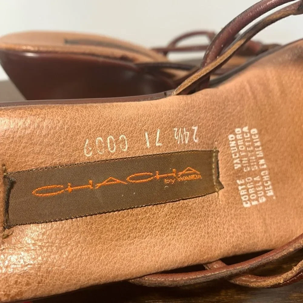 Chacha brown leather open toe mule, slip on size 8/24.5 ￼